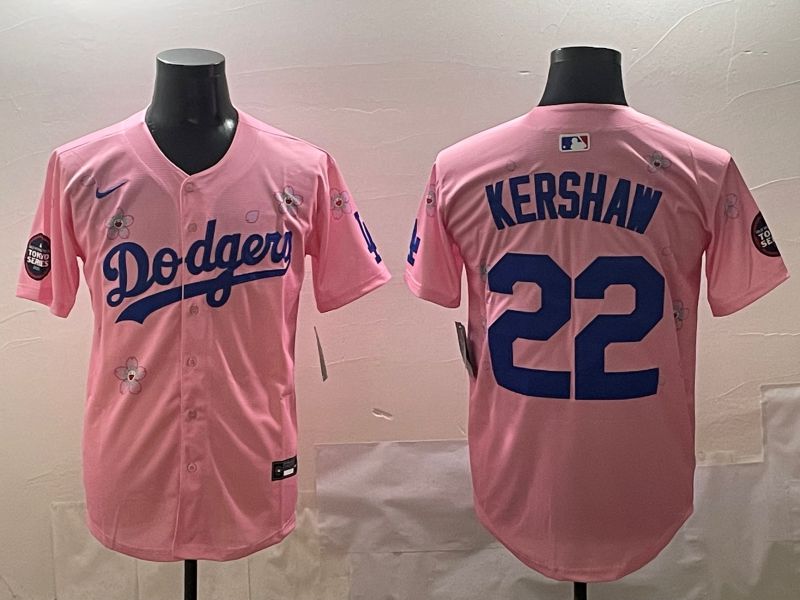 Men Los Angeles Dodgers #22 Kershaw Pink Sakura Edition 2025 Nike MLB Jersey style 1->los angeles dodgers->MLB Jersey